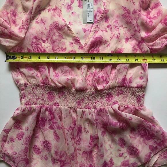 NWT, River Island, Size 6, Pink & White Floral, Semi-Sheer, Boho, Blouse - Picture 8 of 10